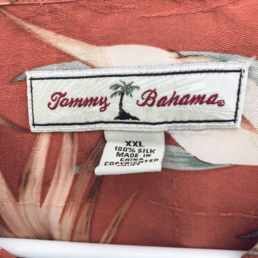 TOMMY BAHAMA Tropical  Silk  Camp Shirt Salmon Button Front Short Sleeve XXL - Picture 2 of 7